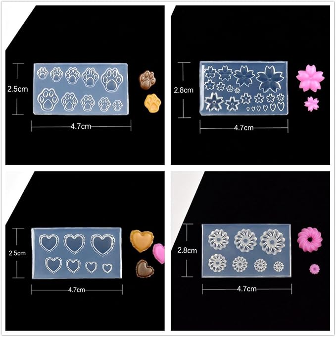 CoolDIY 3D Multipurpose Mini Silicone Mould Set: Heart, Donut, Cherry Blossoms, Multiple Designs - Perfect for Clay Crafts, Nail Art Decor (5Pcs Group3)