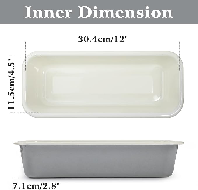 Webake Large Enamel Bread Pan with Lid, Long Banana Bread Loaf Pan for Baking, Non-Stick Rectangle Cake Pan Enamelware 12 x 4.5 Inch