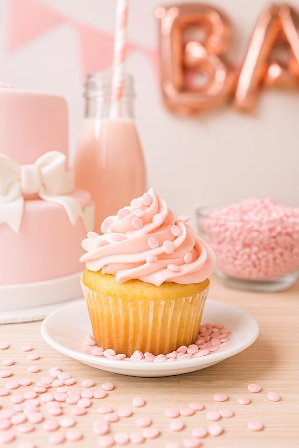 Oasis Supply Baby Shower Sprinkles & Sugar Shapes – Edible Decorations for Cakes, Cupcakes, and Cookies – Gender Reveal, Boy, Girl, and Neutral Party Baking Decorations - Pink Pearl Quin Sprinkles