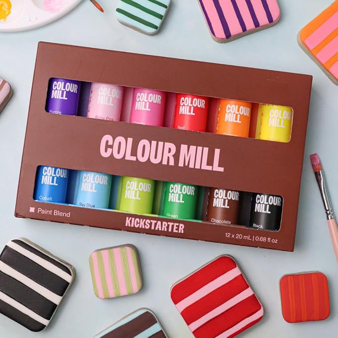 Colour Mill Edible Food Paint 20 mL – Matte Kickstarter Pack | 12 Dessert-Coating Colors: Baby Pink, Black, Candy, Chocolate, Cobalt, Green, Lime, Orange, Purple, Red, Sky Blue & Yellow