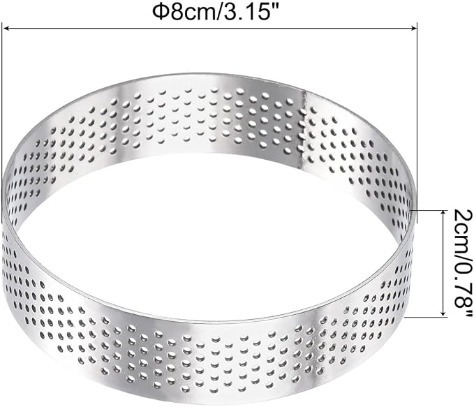uxcell Stainless Steel Small Cake Rings, Perforated Cake Mousse Ring Kitchen Baking Heat-Resistant 3.1" Diameter, 0.8" Height,for Cake Dessert Biscuit Chocolate, Silver