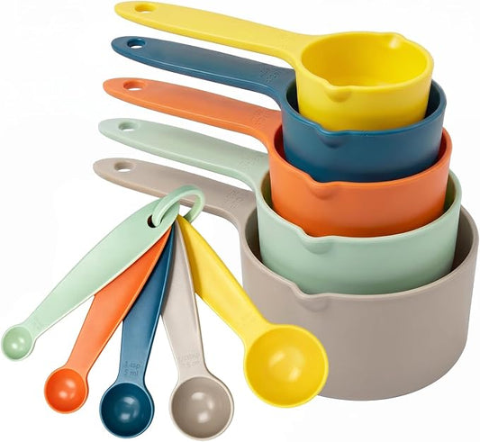 10 pcs Measuring Cups & Spoons Set, Kitchen Gadgets | Measuring Cups with non-slip Handles for Baking & Cooking, Space-Saving Multicolor Design, Dishwasher Safe