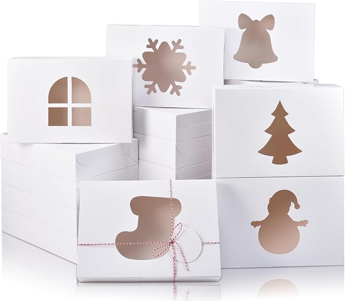 COTOPHER 18Pcs Christmas Cookie Boxes with Window, 12x8x2.5 inch White Bakery Boxes for Gift Giving, Kraft Treat Boxes Dessert Boxes for Cakes Donuts Chocolate Strawberries Pastries Muffins
