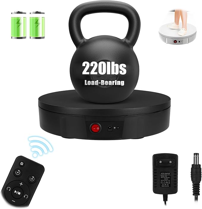 Rotating Display Stand 11.8'' Motorized Turntable Stand for Photography (Black/Rechargeable/with Remote controller)