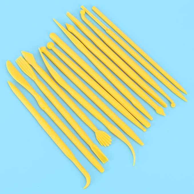 Akozon Premium Plastic Clay Sculpting Set - 14Pcs DIY Polymer Modeling Hand Tool Kit - Pottery Shaper & Carving Tool for Clay Fondant Cake - (Yellow)