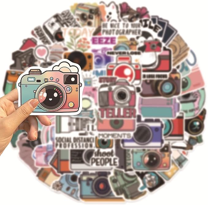 Camera Stickers |50Pcs Photography Cameraman Waterproof Vinyl Decals | Removable Resuable Sun-proof Peel and Stick for Water Bottles Laptop Luggage Cup Computer Mobile Phone Skateboard Decoration