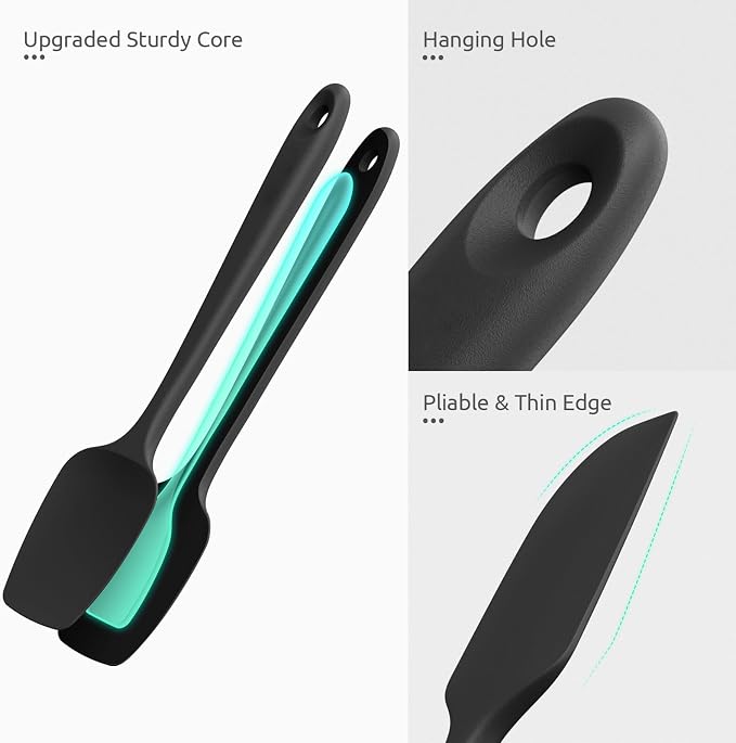 U-Taste 600ºF Heat Resistant Silicone Spatulas: Flexible Food-Grade Silicon Baking Scraper, Kitchen Cooking Mixing Utensils with Upgraded Sturdy Handle Tip for Nonstick Cookware (4-Pc., Black)