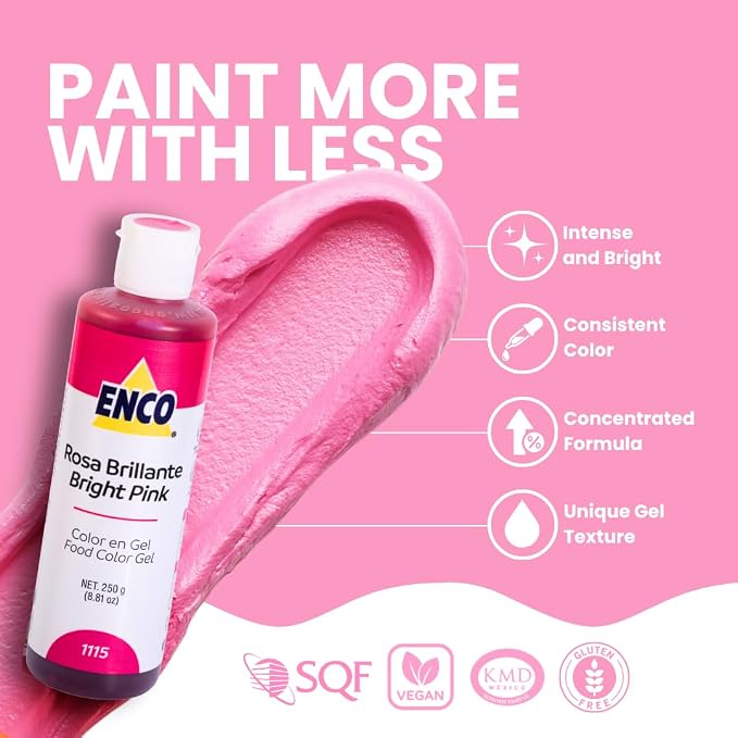 ENCO Food Coloring Gel Bright Pink 8.8 oz (250g) Concentrated, Vegan