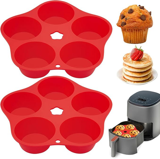 2pcs Air Fryer Muffin Pan Round Egg Bite Silicone Mold for Oven Bakin,1pcs Muffin Tins Cups Cake Tray for Air Fryer Liners Basket Instant Pot Accessories Baking Muffin Pancake