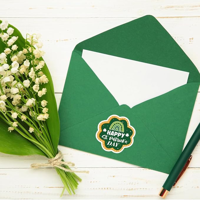 240 PCS Happy St. Patrick's Day Packaging Stickers,Clover Sticker for Small Business Envelopes Shipping Boxes Gift Packaging