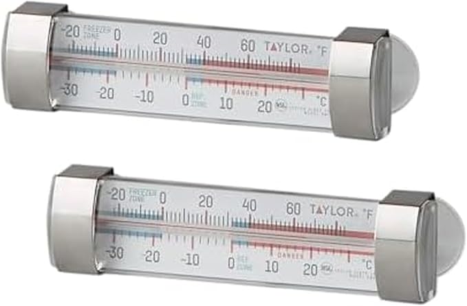 Taylor Large Dial Kitchen Refrigerator/Freezer Kitchen Thermometer with Suction Cups, Refrigerator/Fridge Thermometer - 2 Pack