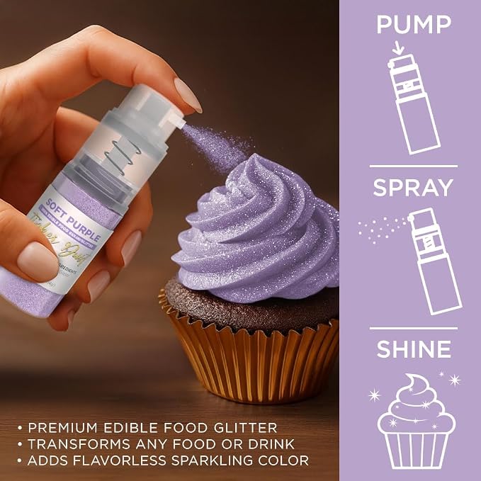 Bakell - Soft Purple Tinker Dust (4g, 1x Mini Spray Pump) Edible Glitter for Food, Desserts, and Baked goods!