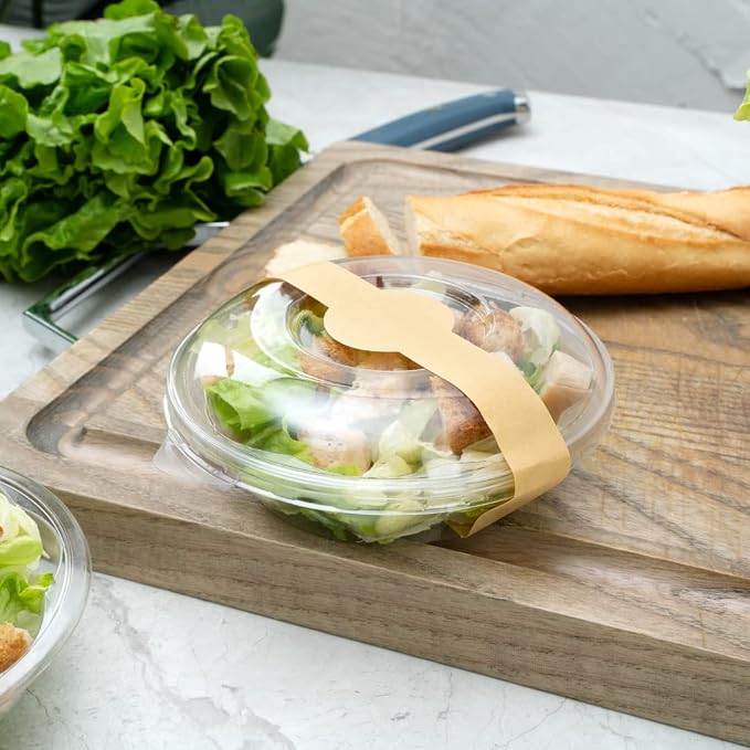 Restaurantware RW Base 12 x 1.5 Inch Packaging Bands 100 Self-Adhering Belly Bands - Disposable Strong Kraft Paper Label Stickers For Packaging Supplies Keeps Take Out Containers Sealed