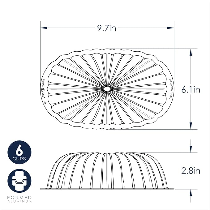 Nordic Ware Formed Fluted Loaf Pan, 6 Cups, Twilight Blue