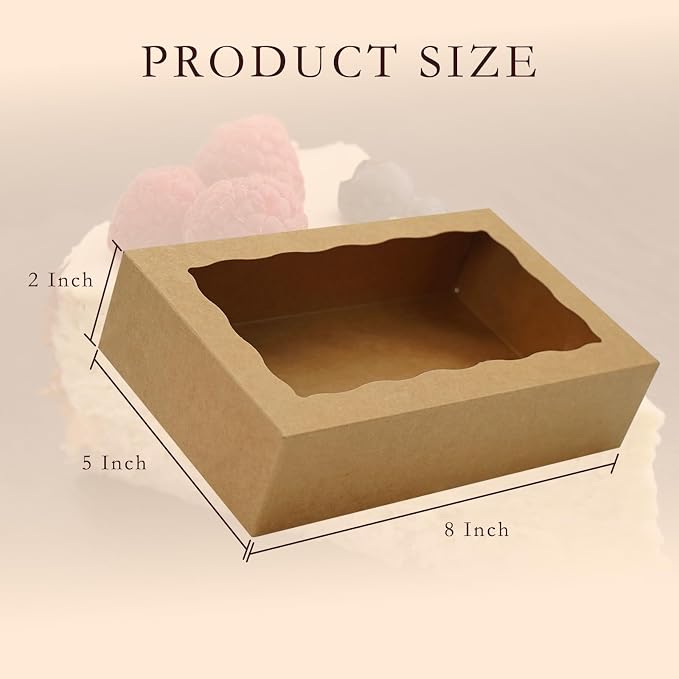 50pcs Cookie Boxes with Window 8x5x2 Inches Bakery Boxes Treat Box Dessert Box for Macaron Truffle Chocolate Covered Strawberries - Brown