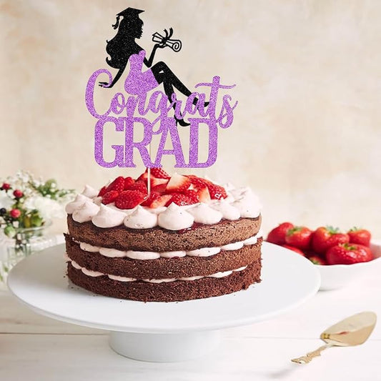 Congrats Grad Cake Topper,2026 Girl Graduation Cake Topper, Congrats Grad Decorations,2026 High School/College/Senior Graduation Party Decorations Supplies (Black purple)