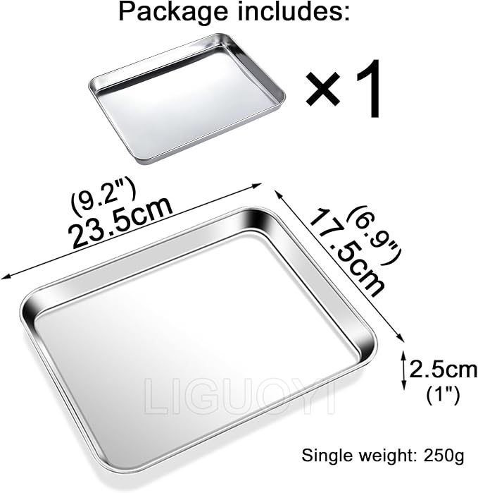 LIGUOYI Stainless Steel Oven Sheet Pan Tray Cookie Sheet, Rectangle Baking Tray Nonstick Warp Resistants Heavy Duty Sheet Pan Trays, Serving Tray for Kitchen, Smooth Edge Pan(23.5x17.5x2.5cm)