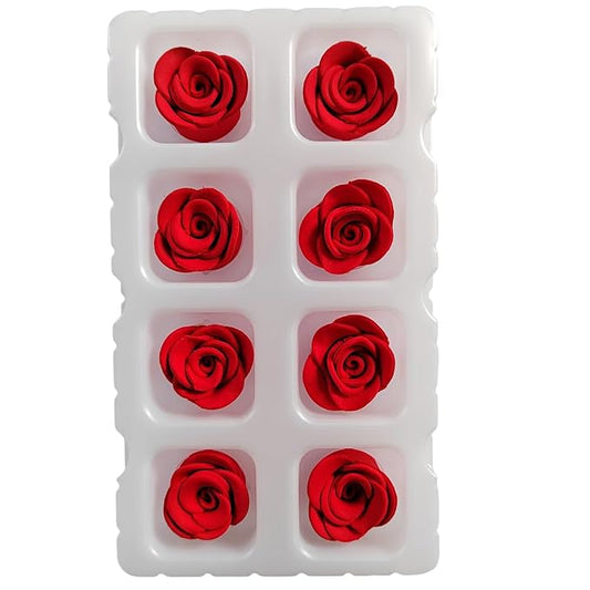 Valentines Sprinkles, 8 Pieces Rose Cakes Decorations, Edible Rose Shaped Hard Sugar Icing Decorations Cake Cupcake Toppers for Baking Cookie Ice Cream Candy Decoration Wedding Party