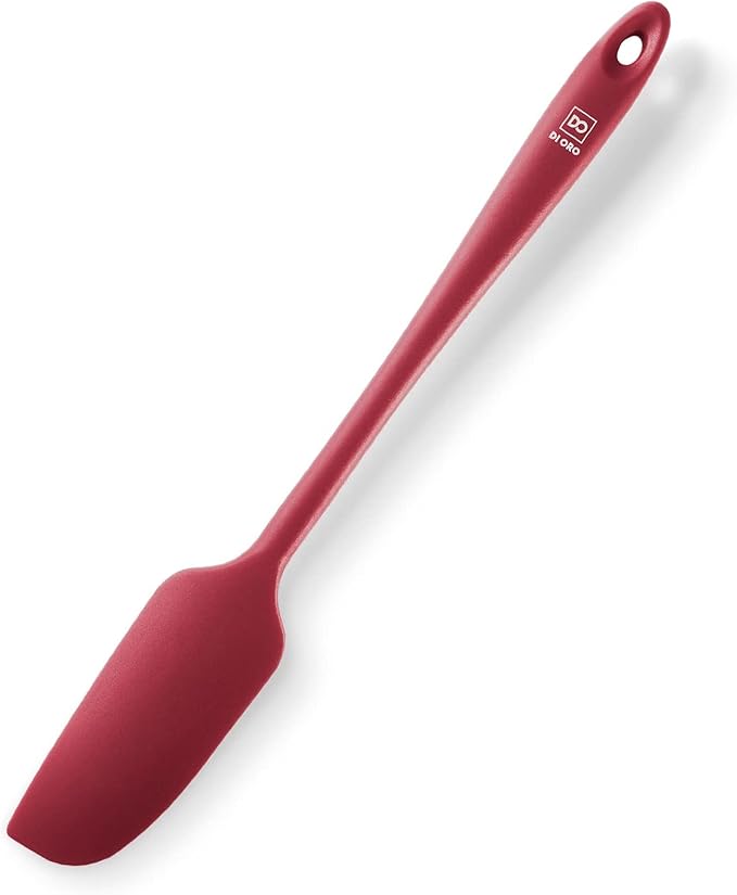 DI ORO Jar Spatula Silicone - Jar Scraper Long Handle for Cooking & Baking - Heat-Resistant Silicone Kitchen Spatula for Cake & Blenders - Nonstick Cookware Safe Utensil - Dishwasher Safe (Red)
