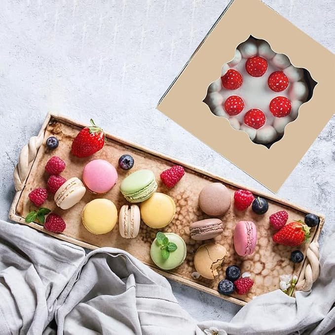 50Pcs (6x6x3 in) Mini Cake Boxes with Display Window for Gift Giving, Bakesale, Cupcakes, Dessert, Cookies, Pie, Macaroons, Donuts, Pastry, Kraft Paper Material… (50Pcs kraft)