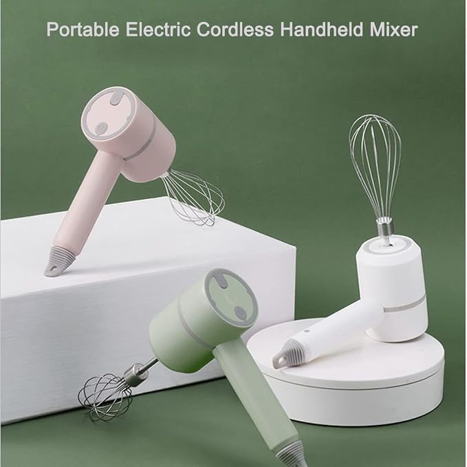 Hand Mixer, Portable Electric Cordless Handheld Mixer, 3-speed Usb Rechargeable with Twin Mixer Whips and Egg Separator for Butter, Cream,Kitchen Baking and Cooking (Green)