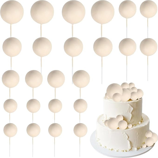 24 PCS Ball Cupcake Toppers Balls Cake Toppes Foam Balls Cupcake Picks DIY Mini Balloon Cake Inset Topper for Baby Shower Birthday Favor Wedding Anniversary Party Cake Decorations Supplies Khaki
