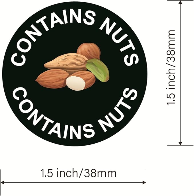 Contains Nuts Sticker,1.5inch 300pcs Contains Nuts Food Allergy Sticker for Restaurant,Bakery