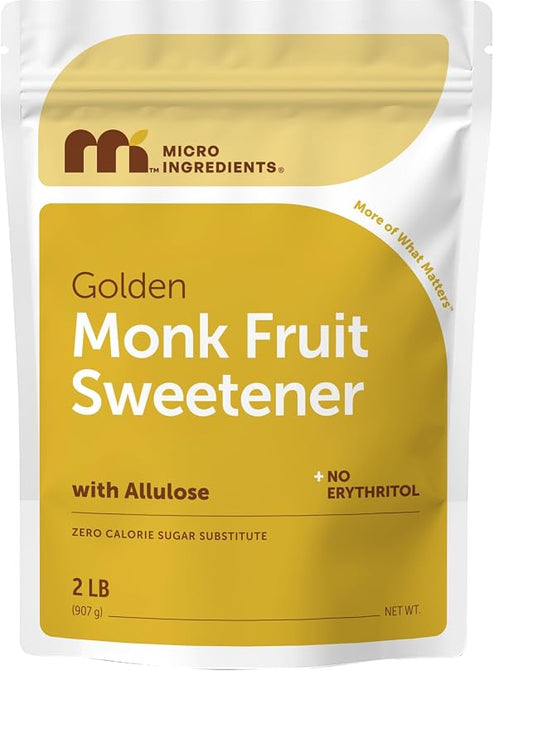 Micro Ingredients Golden Monk Fruit Sweetener with Allulose, 2 lbs | 1:1 Brown Sugar Substitute, No Erythritol, No Aftertaste | Zero Calorie Sugar Alternative for Baking, Coffee & Tea | Keto, Vegan, Non-GMO
