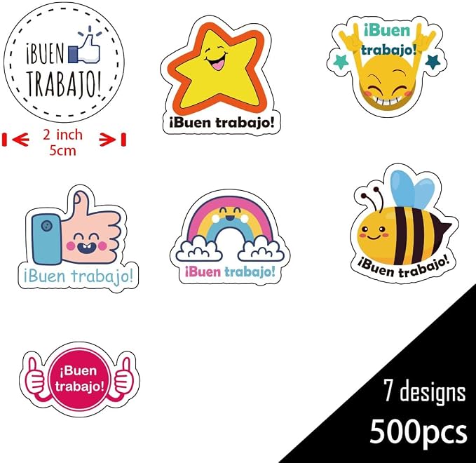Reward Stickers - Spanish Classroom Essentials with Buen Trabajo Labels for Student Motivation & Fun