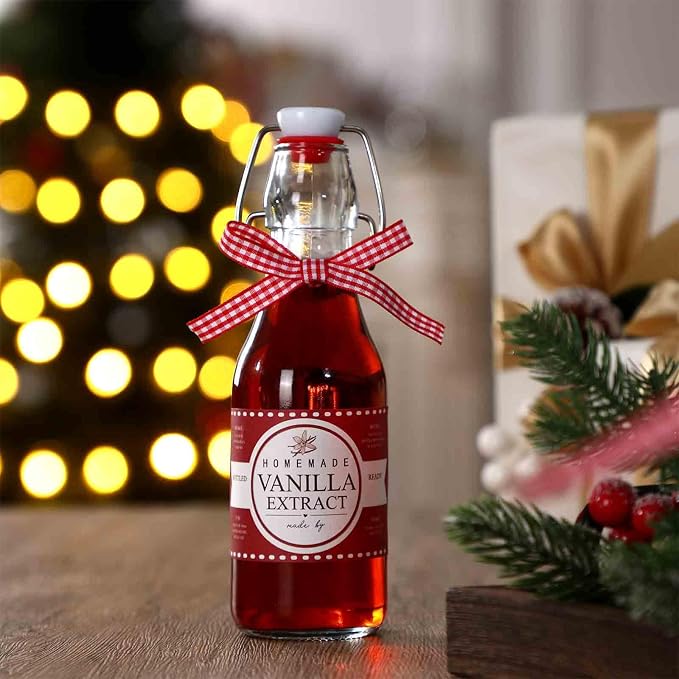 Fulmoon 24 Pcs Vanilla Extract Labels Homemade Vanilla Extract Stickers Bottle Labels with Ribbon Gift Stickers for 4oz, 8oz Handcrafted Bottles Wedding Gifts(Classic)