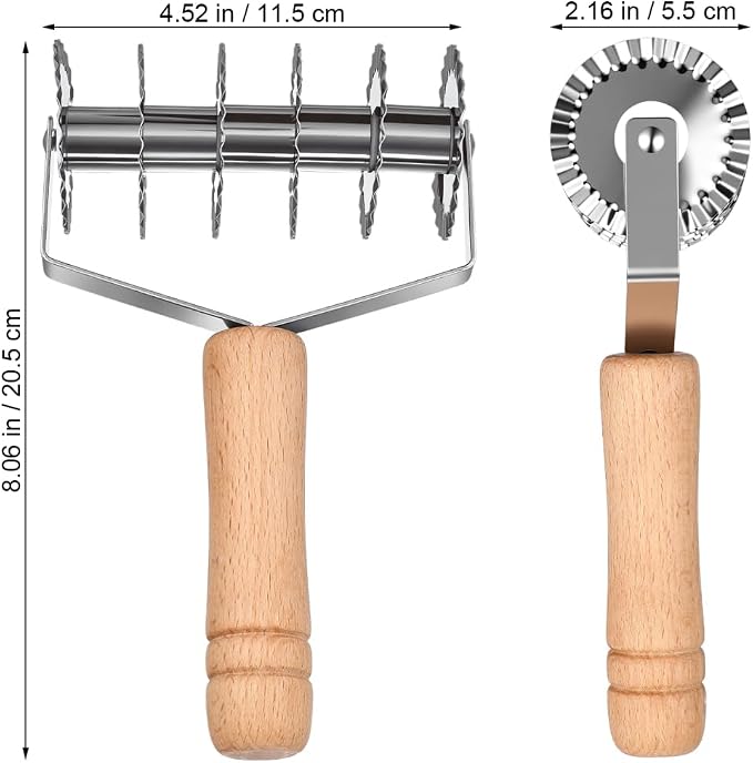 OSALADI Lattice Dough Cutter with Wooden Handle 8.07In Kitchen Gadget for Pastry Pie Pizza Noodle Cutting Tool Stainless Steel Lattice Roller for Home Baking