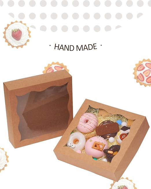 qiqee Auto-pop Up Brown Pie Boxes with Window 12"x 12"x 3" 120Packs Cookie Donut Bakery Box