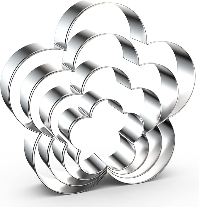 Plum Blossom Flower Cookie Cutter Set - 5 Inch, 4 Inch, 3 Inch, 2 Inch - Five Petal Scalloped Edge Spring Flower Cookie Cutters