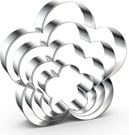 Plum Blossom Flower Cookie Cutter Set - 5 Inch, 4 Inch, 3 Inch, 2 Inch - Five Petal Scalloped Edge Spring Flower Cookie Cutters