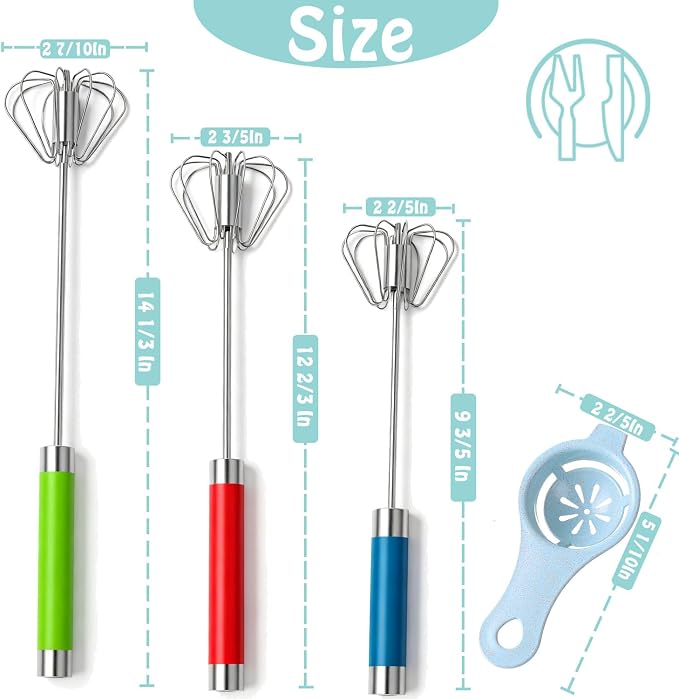 Semi-automatic Whisk, Stainless Steel Egg Beater, Hand Push Rotary Whisks Mixer Stirrer for Making Cream, Whisking, Beating and Stirring (3 Color2)