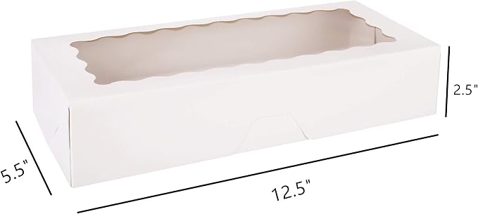 Tcoivs 20-Pack Cookie Boxes with Window, 12.5" x 5.5" x 2.5", White Bakery Boxes, Auto-Popup Treat Boxes for Pastries, Strawberries