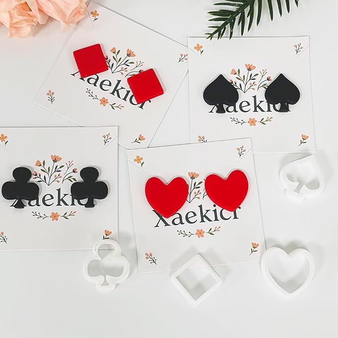 Xaekicr Card Suit Polymer Clay Cutters Set - 4PCS Clay Cutters for Earrings, Classic Heart Spade Diamond Club Shapes, Polymer Clay Molds, Clay Tools for DIY Jewelry Making