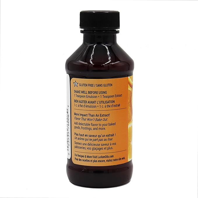LorAnn Oils Orange Bakery Emulsion: True Essence, Ideal for Boosting Fruit Tones in Cakes, Cookies & Desserts, Gluten-Free, Keto-Friendly, Extract Substitute Essential for Your Kitchen, 4 Oz, 4 Pack