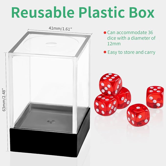 36 of Pack 12MM 6 Sided MINI Dice Set,Translucent Colors Game Dice Set, 6 Sided Standard Colored Dices for Tenzi, Farkle, Yahtzee, Bunco or Teaching Math, with Portable Plastic Box(Red)