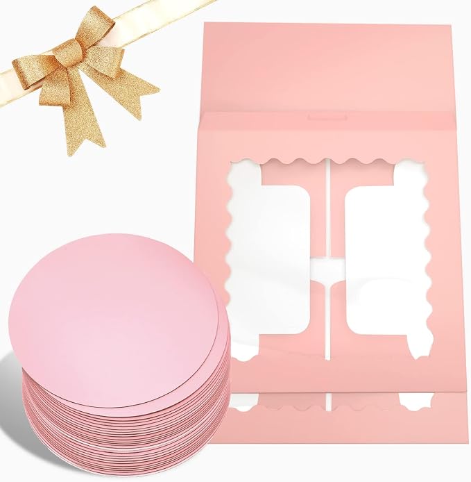 Bakepacker 36pcs 10x10x5 Inches Pink Cake Boxes with Window 18-Packs, 10 Inch Bakery Boxes (18 Cake Boxes +18 Cake Boards Included)