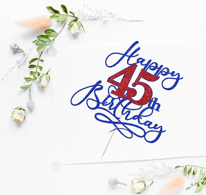 Happy 45th Birthday Cake Topper,Black font Golden Numbers 45th Birthday Cake Decoration，Hello 45, Cheers to 45 Years/45th Anniversary ，45& Fabulous Party Decoration
