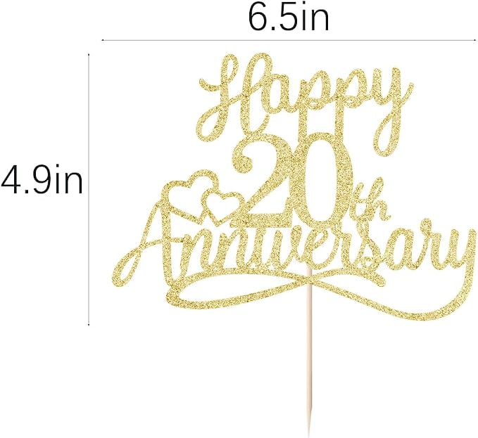 Sleyberoy Glitter Happy 20th Anniversary Cake Toppers – For Wedding, Company, & Birthday Parties (20th)