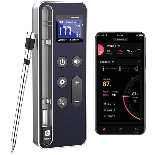 Wireless Meat Thermometer Digital - 800FT Stable Bluetooth Food Thermometer for Cooking, NIST 0.5F Accuracy, Wireless Meat Probe for Kitchen Grill BBQ Oven Smoker
