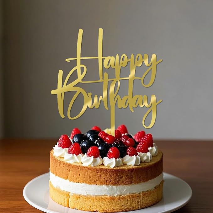 Acrylic golden Happy Birthday Cake Topper, Happy Birthday Cake Bunting Deco, Baby Gender Reveal Party/Anniversary PartyDecoration Supplies (Acrylic golden)