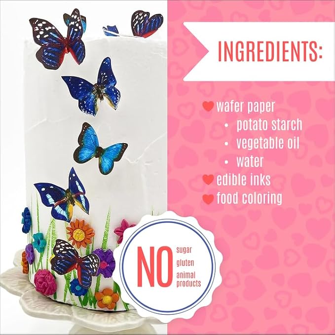 Sugar Robot Inc. Edible Butterflies Small Premium Crafted Made in the USA Cake and Cupcake Toppers, Decoration (Blue)