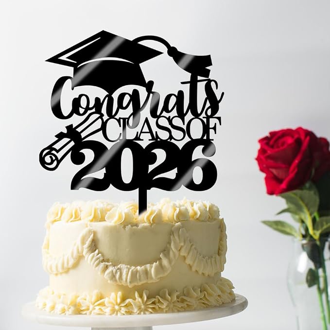 Congrats Class Of 2026 Cake Topper, Glitter Graduation Party Supplies - High School College Graduates -College Graduate Cake Topper Decorations Supplies(Congrats Class Of 2026 Acrylic black)