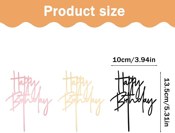 Ouligay 3 PCS Rose Black Gold Happy Birthday Cake Toppers Acrylic Cupcake Toppers Happy Birthday Cake Decorations Sign Cakes Supplies for Party Cupcake Pastries Dessert, Girls and Adults