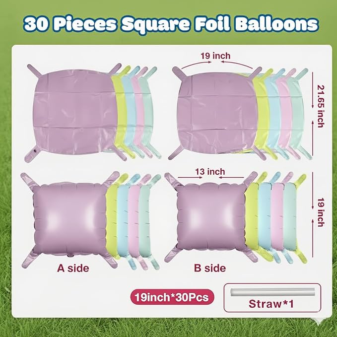 31 Pcs Baby Shower Decorations Balloon for Outdoor Indoor, Double Sided Square Foil Rainbow Macaron Pastel Balloons Arch Kit for Gender Reveal Bachelorette Bridal Shower Wedding Engagement Party Decor