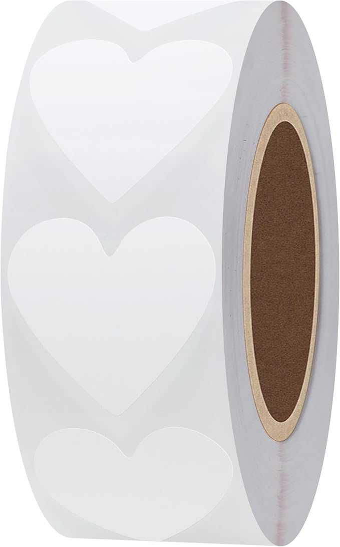 Hybsk 1000pcs Heart Stickers 30mm White Love Labels for Crafting Scrapbooking Envelope Seals (White)