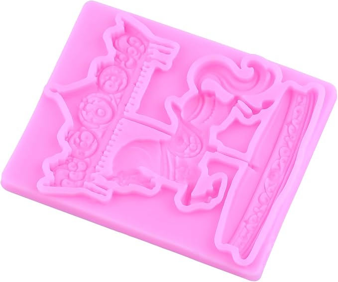 Carousel Horse Silicone Fondant Molds 3D Merry-Go-Round Chocolate Mold For Carousel Party Cake Decoration Cupcake Topper Candy Polymer Clay Chocolate Gum Paste Set Of 3